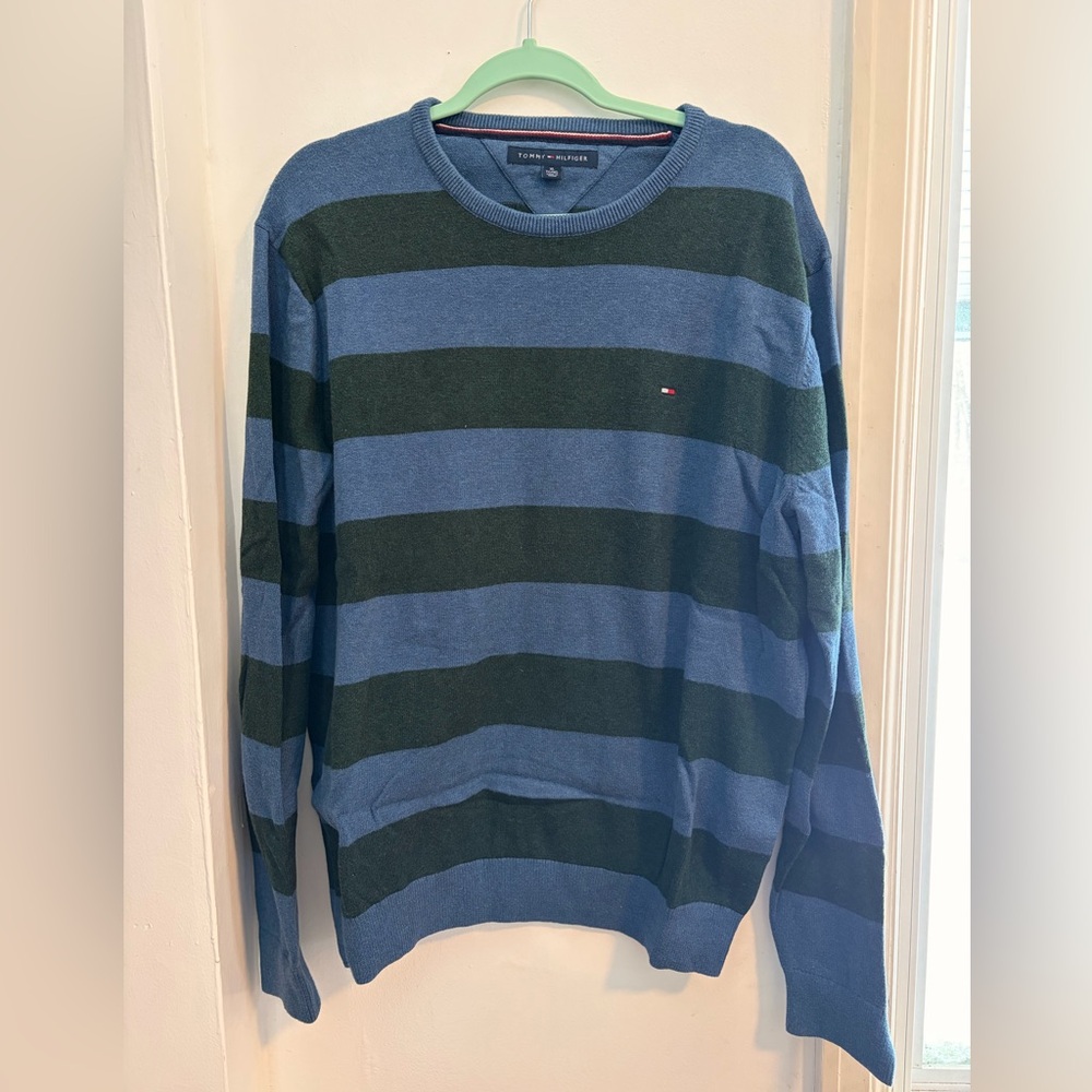 Tommy Hilfiger Men's Striped Crewneck Sweater - Blue and Green